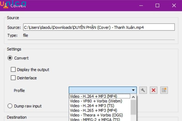Chọn nơi bạn muốn lưu trữ ở ô Destination file