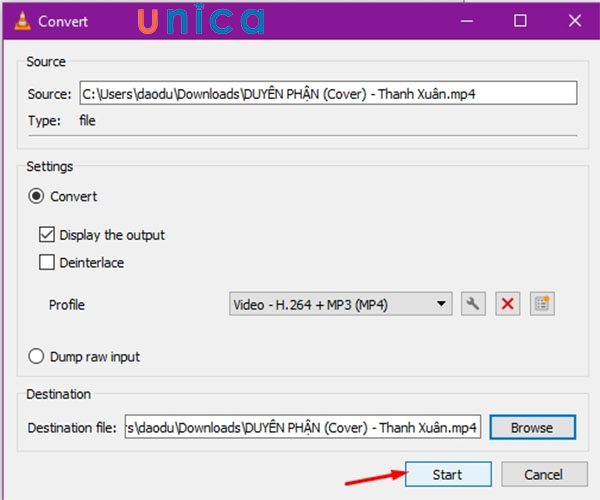 Nhấn chọn Start để hoàn thành