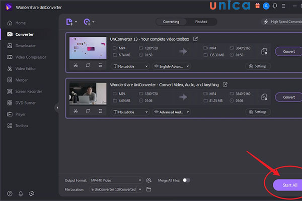 Chọn Start all để tải âm thanh video TikTok