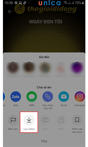 Lưu video để tải về điện thoại