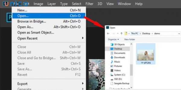 Chèn hình ảnh muốn chỉnh sửa lên Photoshop