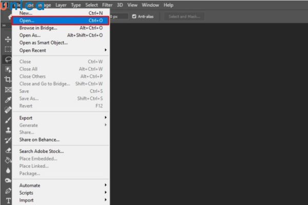 Nhấn tổ hợp phím Ctrl + O để thêm ảnh vào Photoshop