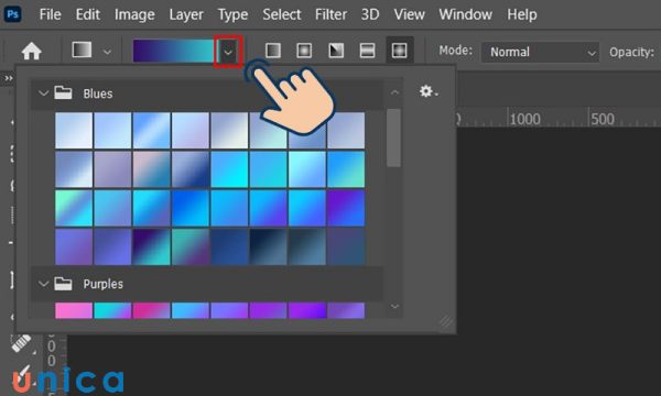 Nhóm công cụ Gradient dùng để tạo ra các hiệu ứng chuyển màu trên Photoshop