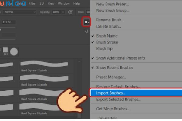 Chọn “Import Brushes” hoặc “Load