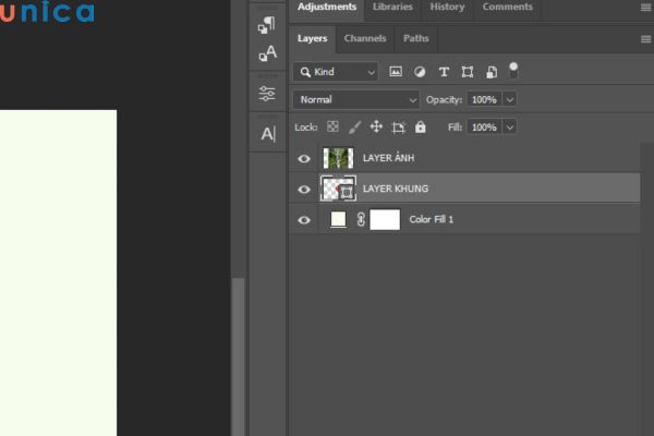 Cho layer khung tạo sẵn nằm dưới layer ảnh