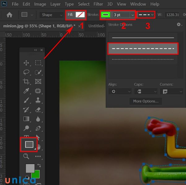 Chọn công cụ tạo nét đứt phù hợp