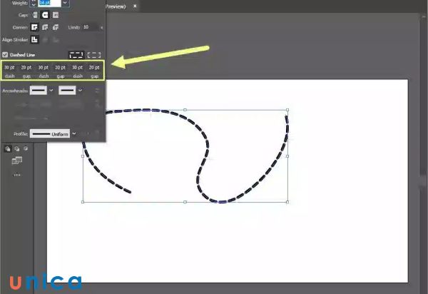 Thiết lập khoảng cách giữa các điểm trong nét đứt