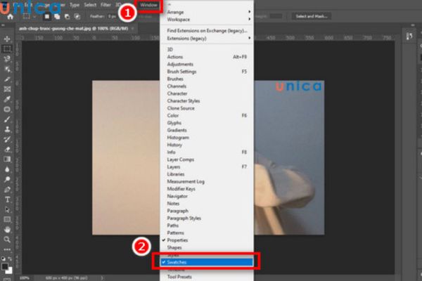 Mở bảng màu bằng thanh công cụ Window