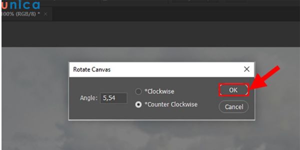 Tại giao diện Rotate Canvas chọn Ok