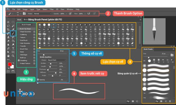 Tạo đường line bằng Brush Tool