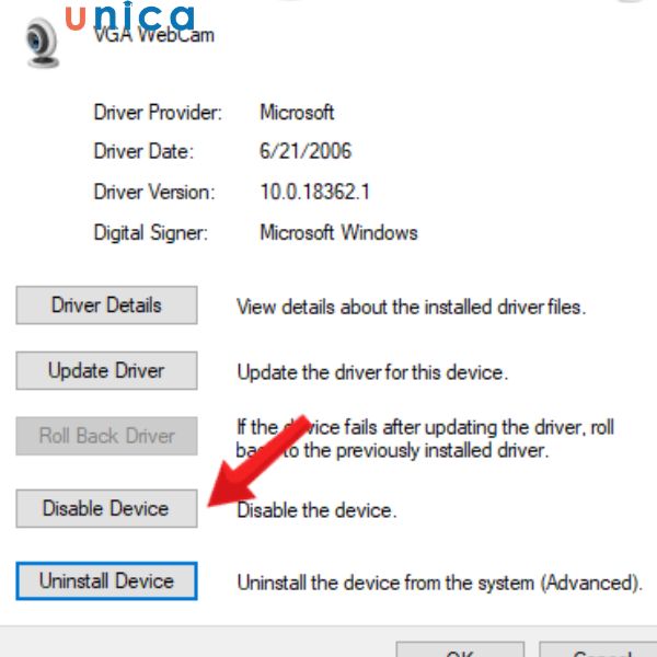 Lựa chọn Disable device