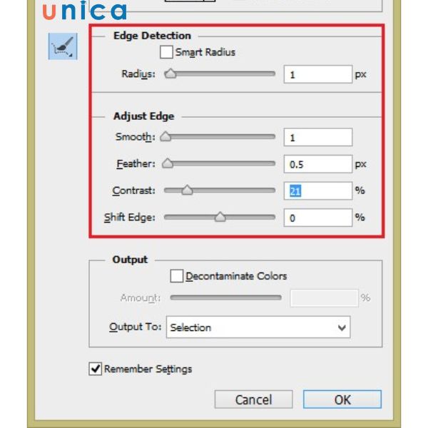 Chọn công cụ Refine Radius Tool