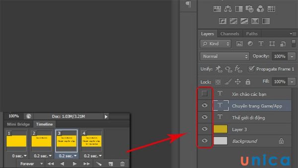 Thu ngắn thời lượng hiển thị và sắp xếp tất cả layer trên Timeline