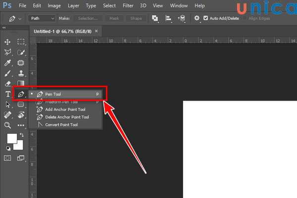 Chọn biểu tượng Pen Tool