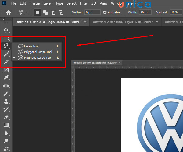 Chọn thanh công cụ Lasso Tool