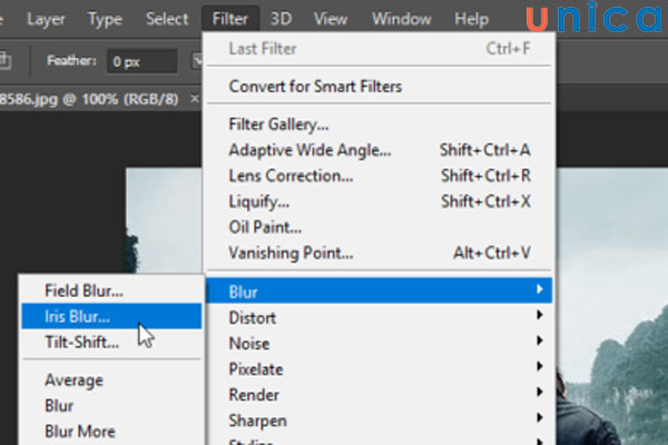 Chọn Blur => Chọn Iris Blur