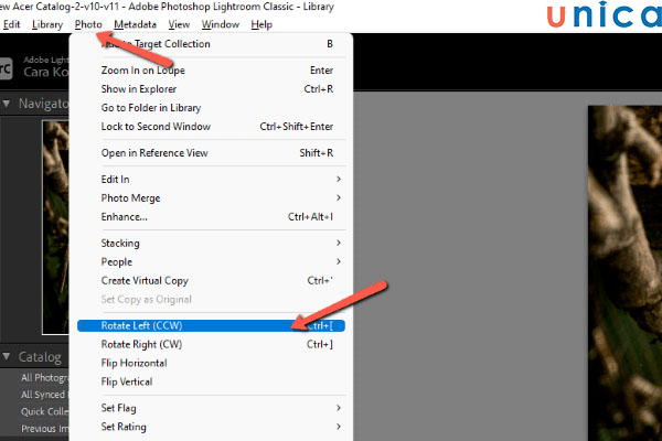 Lựa chọn xoay trái hoặc xoay phải