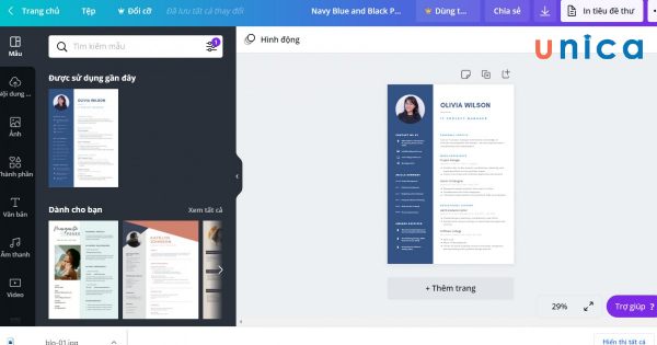 Sử dụng mẫu CV sẵn có trên Canva để thiết kế CV riêng của bạn