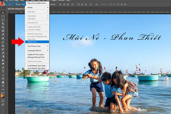 Chọn Match Font trong Photoshop