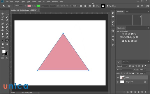 Bắt đầu từ góc nền của khung làm việc và kéo chuột tới góc đỉnh của hình tam giác