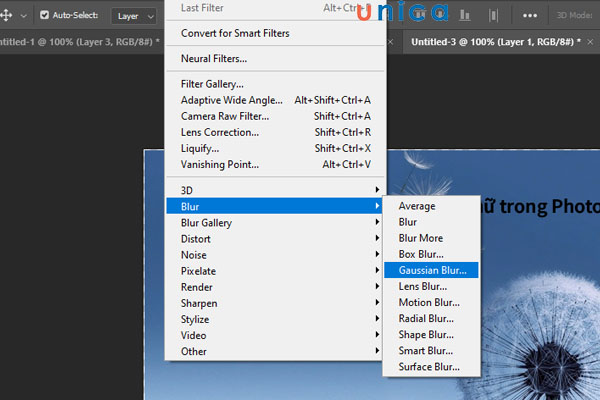 Chọn mục Gaussian Blur