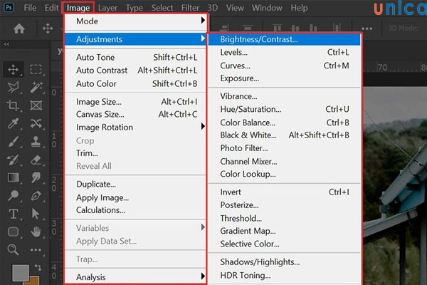 Chọn thanh công cụ chỉnh ảnh thiếu sáng