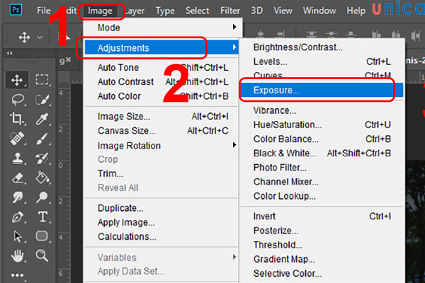 Mở Exposure để chỉnh phơi sáng
