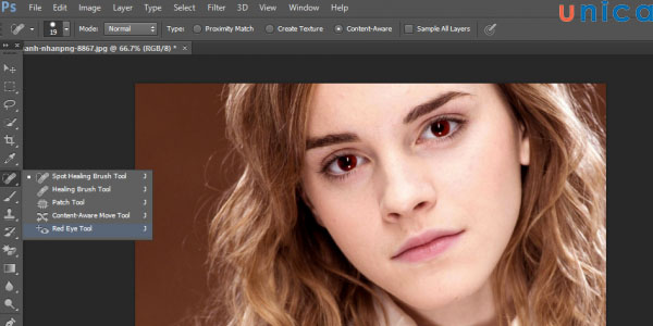 Lựa chọn Red Eye Tool