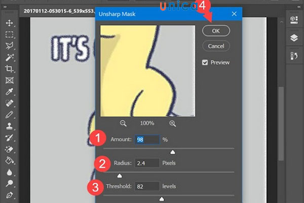 Thiết lập các thông số để khử răng cưa cho ảnh