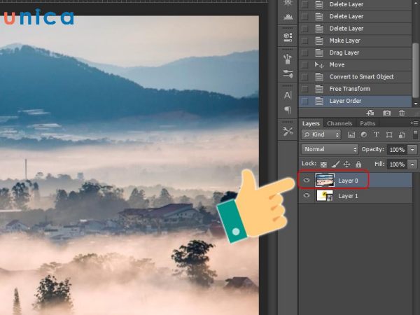 Nhấn chuột trái vào layer mà bạn muốn tô