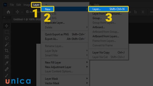 Tạo layer mới bằng nhấn phím tắt Ctrl+Shift+N
