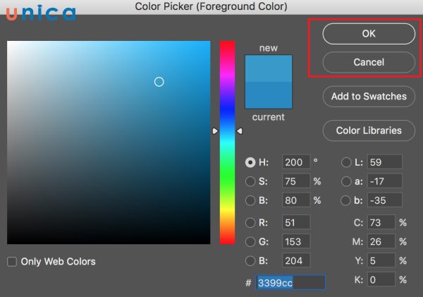 Phím ok và cancel trong bảng màu Color Picker