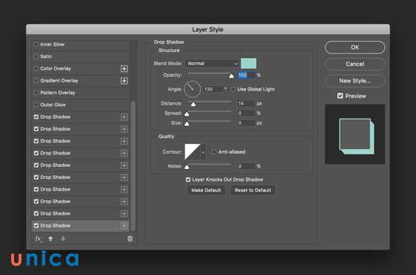 Chọn Drop Shadow và tích vào ô Enable