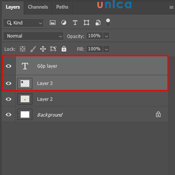 Chọn 2 layer cần gộp