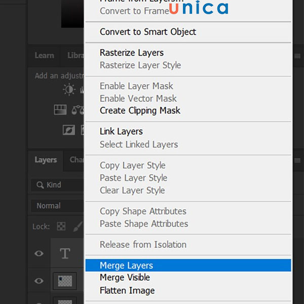 Chọn Merge Layers để gộp layer
