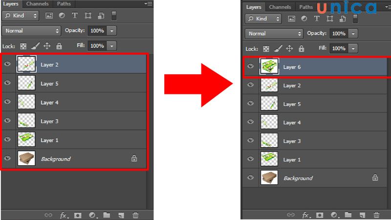 Phím tắt gộp layer trên Photoshop