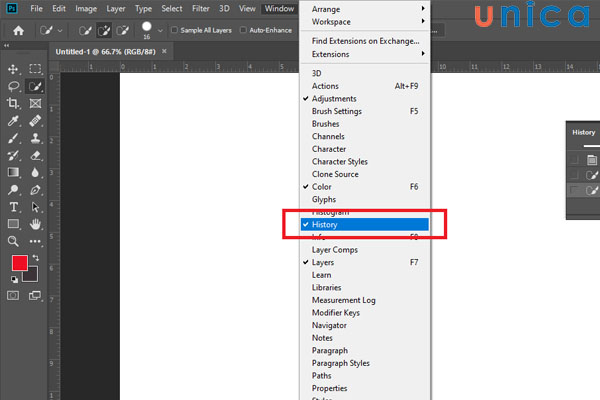 Kiểm soát thao tác Undo trong Photoshop tại bảng History