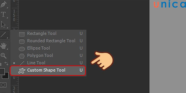Lựa chọn công cụ Custom Shape Tool