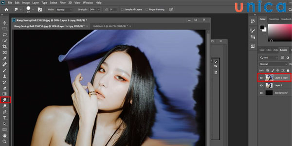 Chọn công cụ Smudge Tool trên thanh công cụ