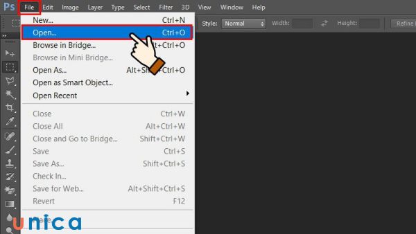 Chọn open để mở thư viện ảnh