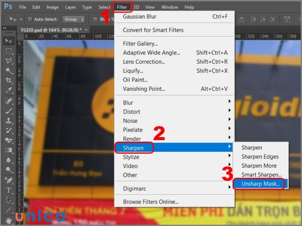 Chọn Unsharp Mask
