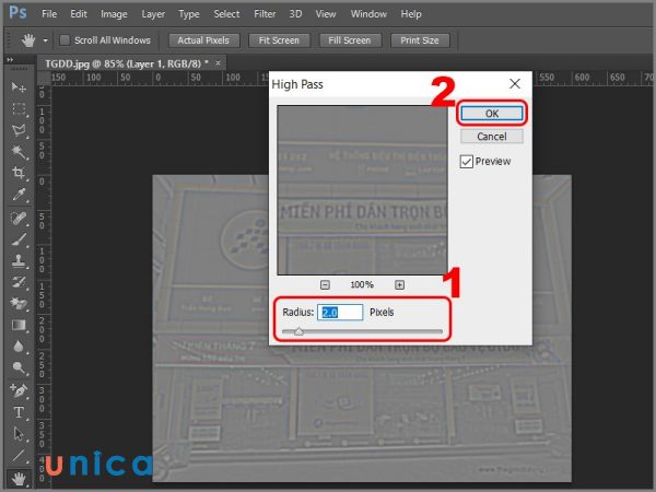 Chỉnh giá trị Radius