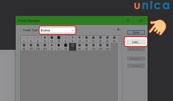 Tại cửa sổ Preset Manager chọn Load