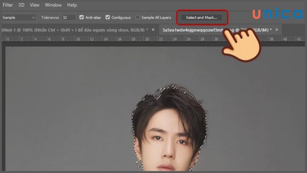 Chọn Select and Mask để chỉnh nét cắt được mềm mịn hơn