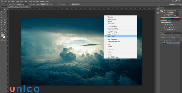 Chọn New Layer để tạo layer mới từ vùng đã chọn rồi nhấn OK