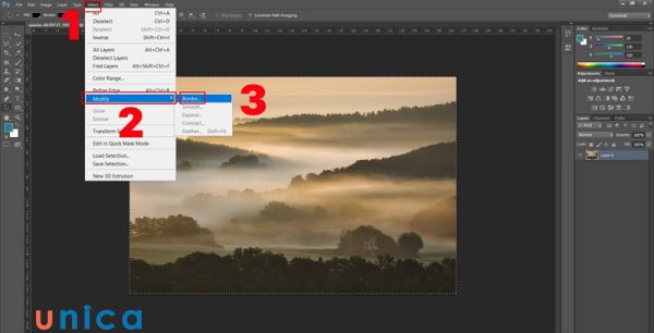 Vào Select > Modify > Border