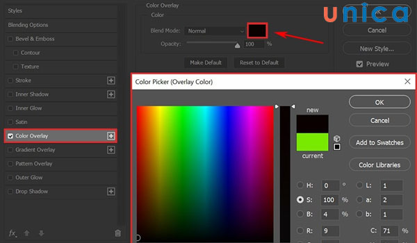 Chọn Color Ovelay để đổi màu cho hình tròn