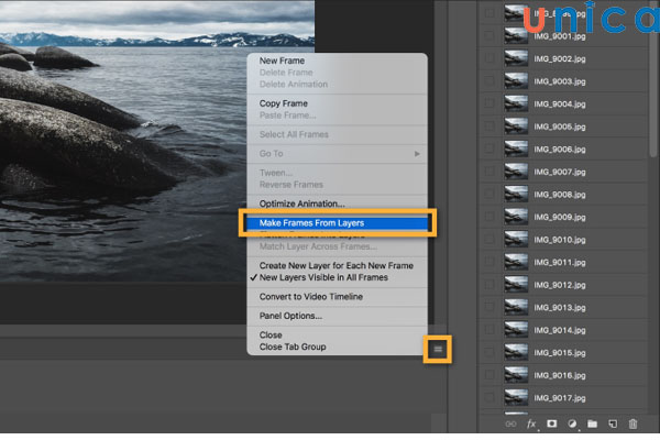 Tính năng chuyển đổi layer thành khung ảnh động