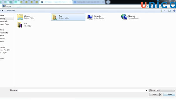 Tìm file rồi nhấn Open để mở ảnh
