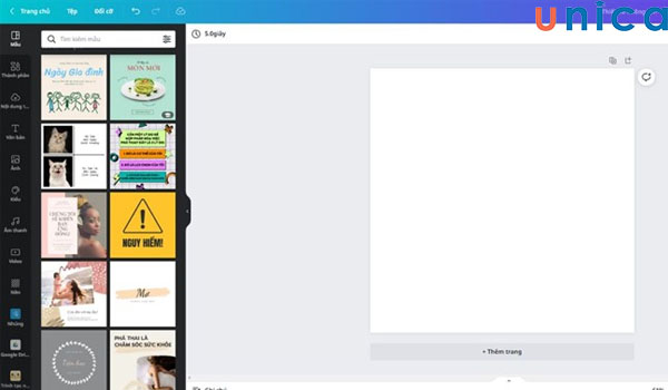 Giao diện thiết kế Canva